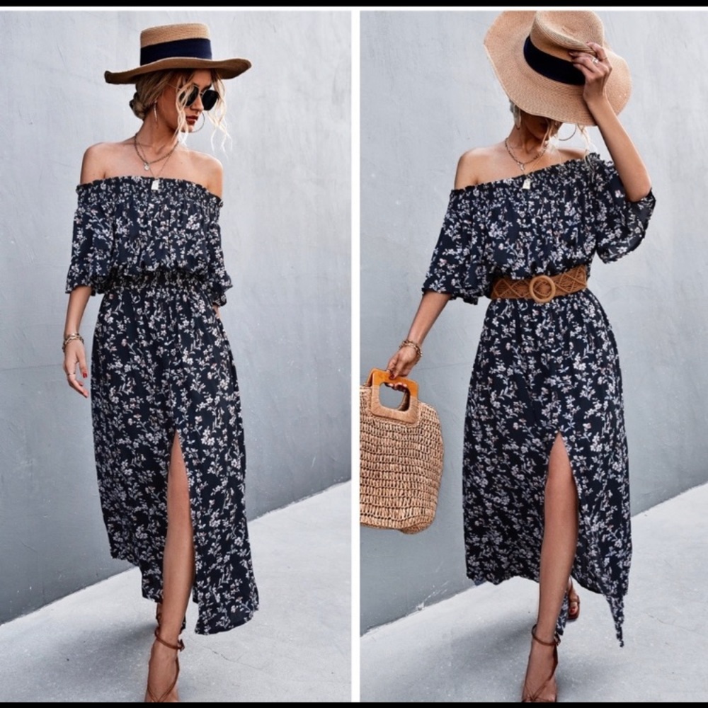 Floral Front Slit Off-Shoulder Maxi Dress - Picture 2 of 2